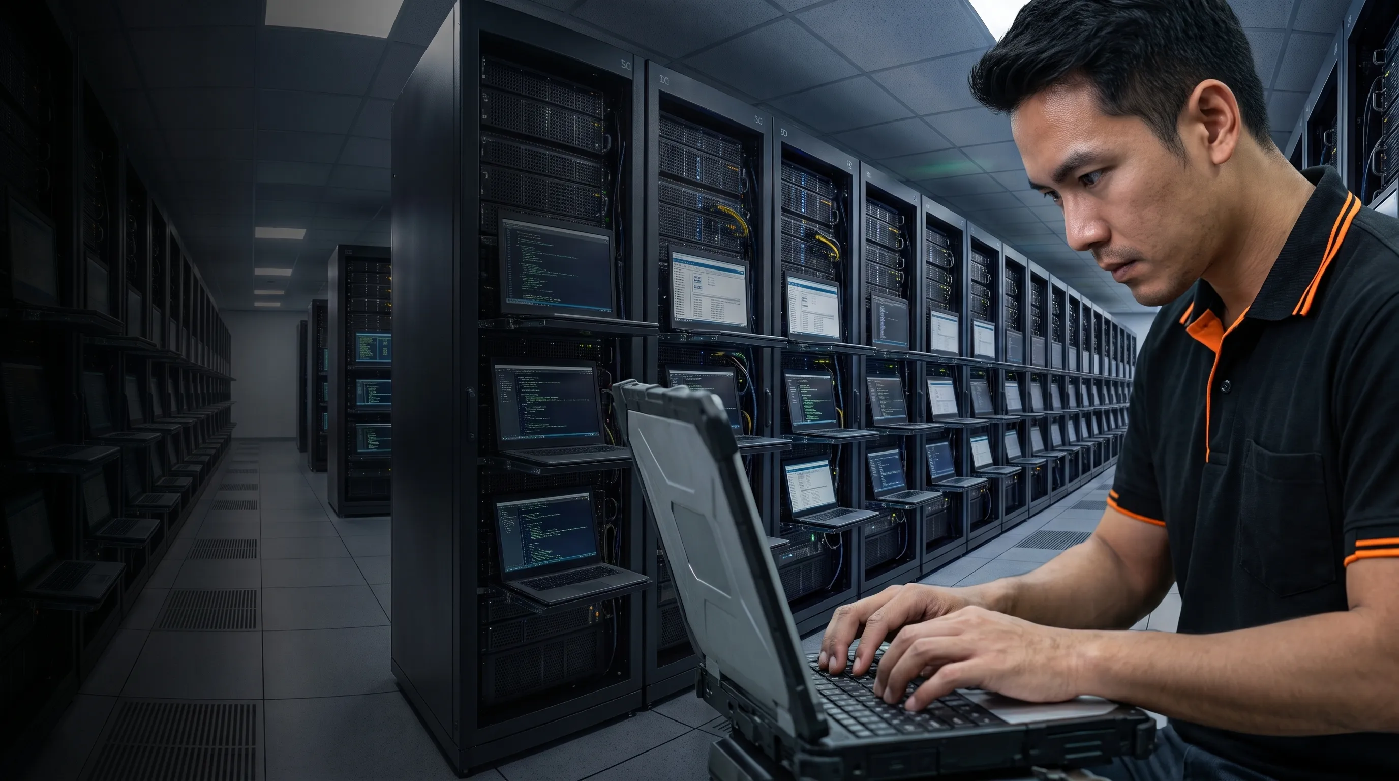 AquaOrange IT specialist working in a data center